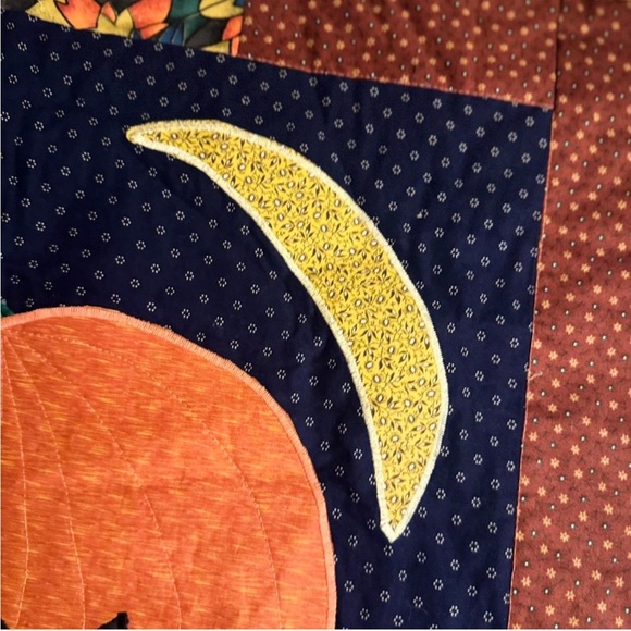 Vintage Handmade Halloween Patchwork Wall Hanging/ curtain with Pumpkin Design - Picture 4 of 8